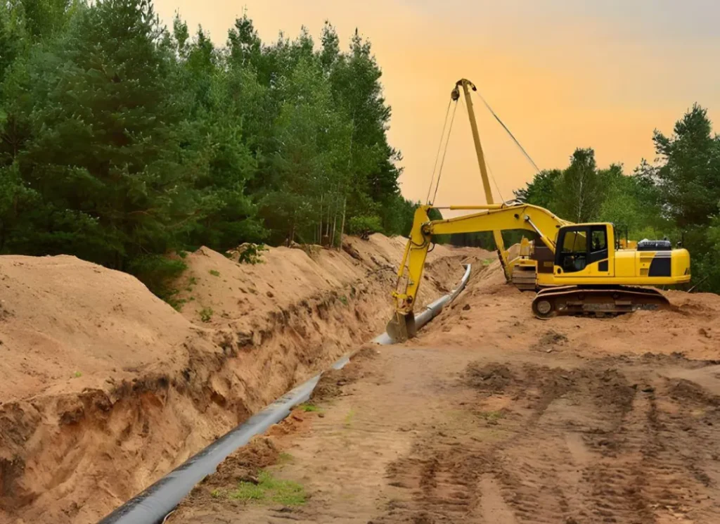 Excavator in trench